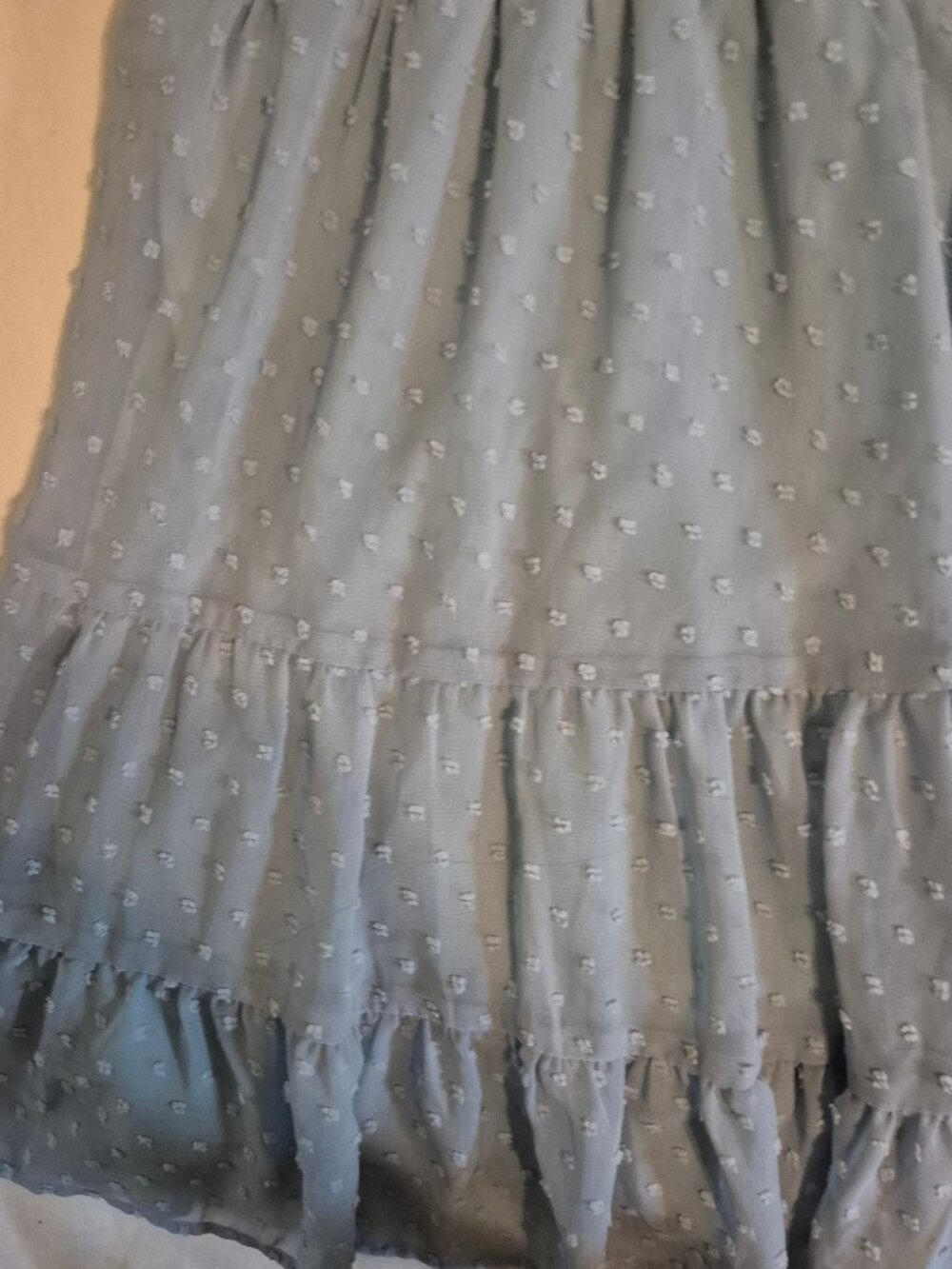 Altar'd State Oisin Babydoll Mini Dress Blue Smocked Swiss Dot Sheer Sleeve Boho - Picture 7 of 13